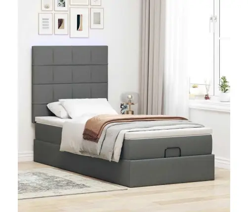 Osmaņu Gulta Ar Matraci&Leds, Tumši Pelēks, 90X200 Cm, Audums Vidaxl