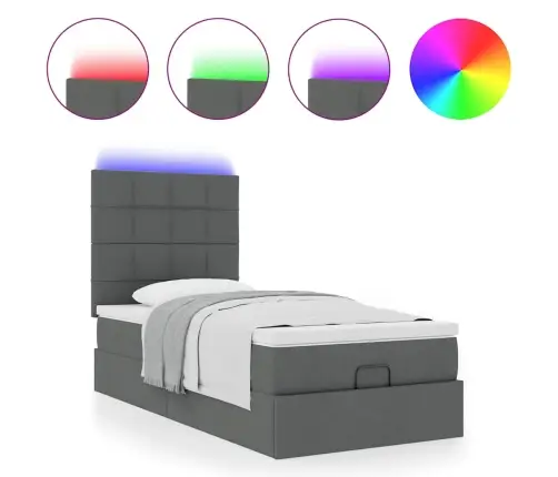 Osmaņu Gulta Ar Matraci&Leds, Tumši Pelēks, 90X200 Cm, Audums Vidaxl