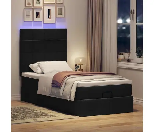 Osmaņu Gultas Rāmis Ar Matrača Melns 90X200 Cm Audums Vidaxl