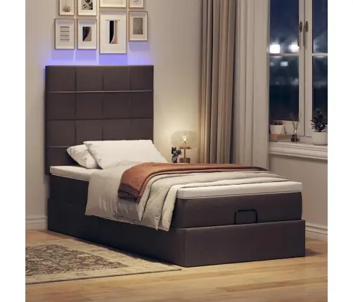 Osmanų Lova Su Čiužiniu Ir Led, Tamsiai Rudas, 90X200Cm Audinys