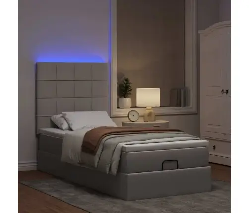 Osmaņu Gulta Ar Matraci&Leds, Pelēkbrūns, 90X200 Cm, Audums Vidaxl