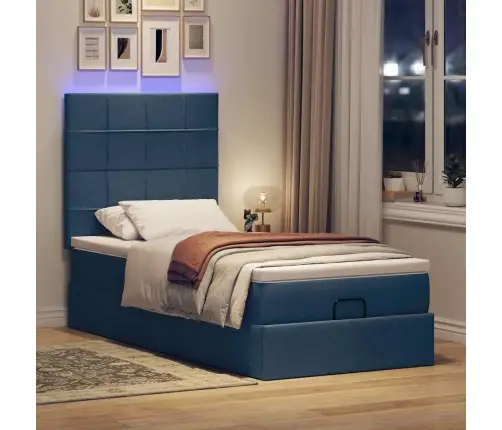 Osmaņu Gulta Ar Matraci & Leds, Zils, 90X200 Cm, Audums Vidaxl