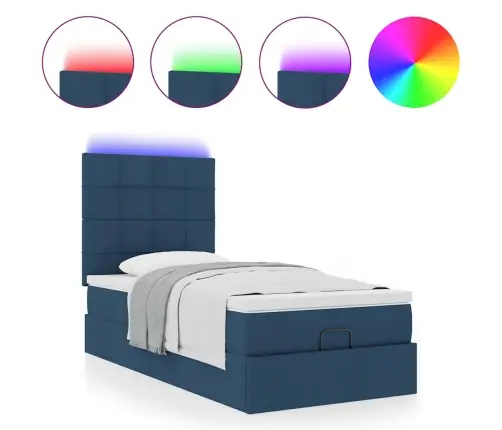 Osmaņu Gulta Ar Matraci & Leds, Zils, 90X200 Cm, Audums Vidaxl