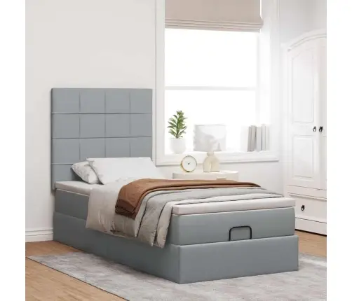 Ottomani Voodiraam Madratsiga, Helehall, 100X200cm Kangas