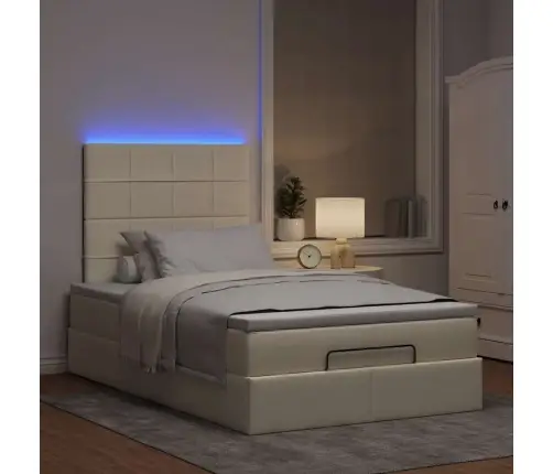 Osmaņu Gulta Ar Matraci&Leds, Krēmkrāsas, 120X190 Cm, Audums Vidaxl