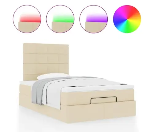 Osmaņu Gulta Ar Matraci&Leds, Krēmkrāsas, 120X190 Cm, Audums Vidaxl