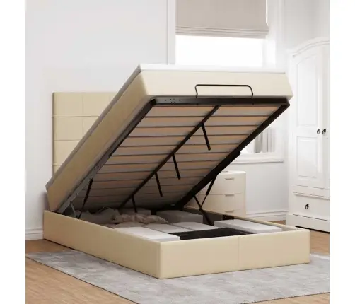 Osmaņu Gulta Ar Matraci&Leds, Krēmkrāsas, 120X190 Cm, Audums Vidaxl