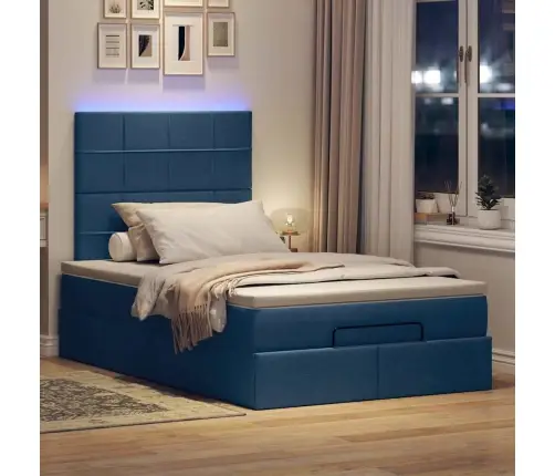 Osmaņu Gulta Ar Matraci & Leds, Zils, 120X200 Cm, Audums Vidaxl