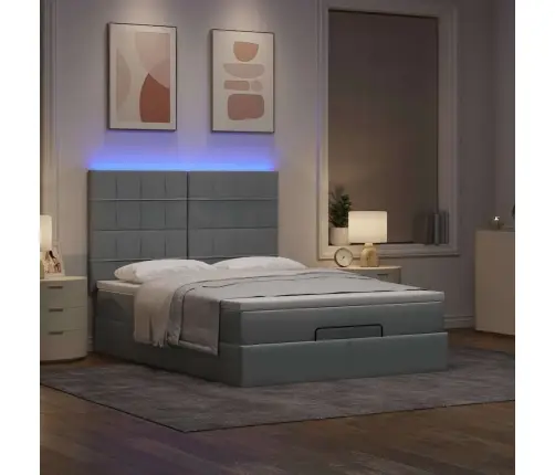 Osmanų Lova Su Čiužiniu Ir Led Šviesiai Pilka 140X190Cm Audinys