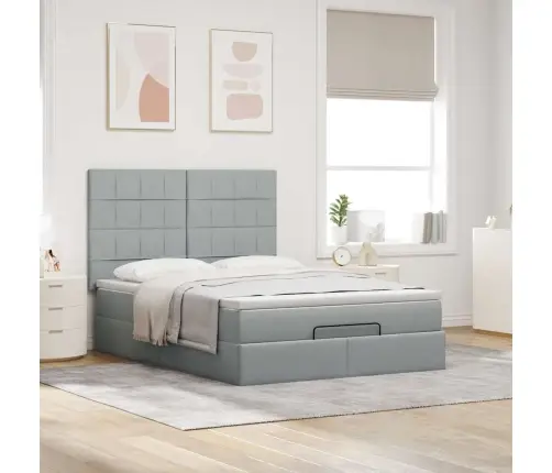 Osmanų Lova Su Čiužiniu Ir Led Šviesiai Pilka 140X190Cm Audinys