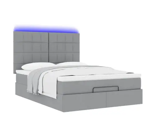 Osmanų Lova Su Čiužiniu Ir Led Šviesiai Pilka 140X190Cm Audinys
