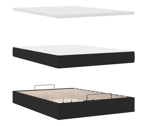 Osmaņu Gulta Ar Matraci & Leds, Melns, 140X190 Cm, Audums Vidaxl