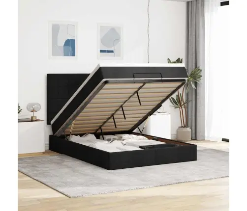 Osmaņu Gulta Ar Matraci & Leds, Melns, 140X190 Cm, Audums Vidaxl