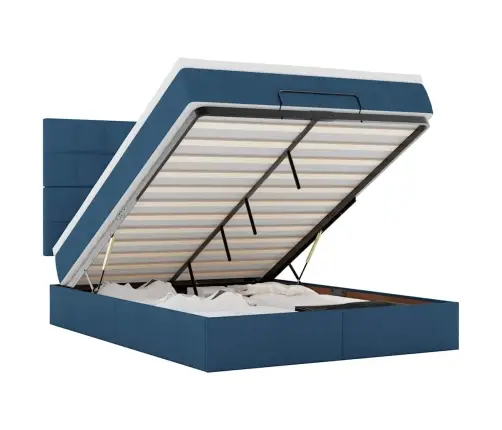 Osmanų Lova Su Čiužiniu Ir Led Mėlynas 140X190Cm Audinys