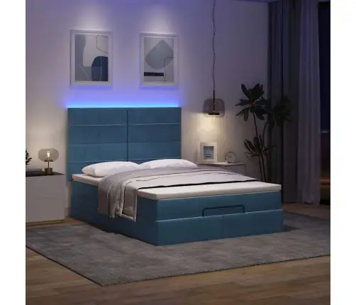 Osmanų Lova Su Čiužiniu Ir Led Mėlynas 140X190Cm Audinys