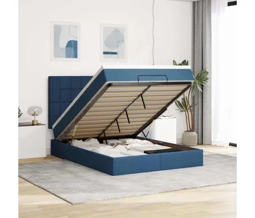 Osmanų Lova Su Čiužiniu Ir Led Mėlynas 140X190Cm Audinys