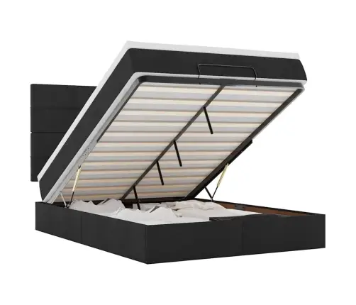 Osmanų Lova Su Čiužiniu Ir Led Lemputėmis Juodas 140X200 Cm