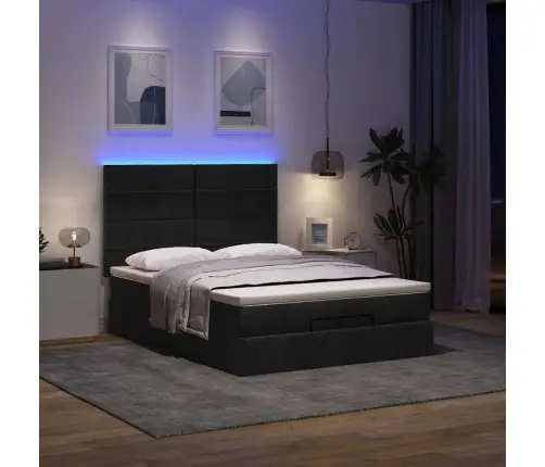 Osmanų Lova Su Čiužiniu Ir Led Lemputėmis Juodas 140X200 Cm