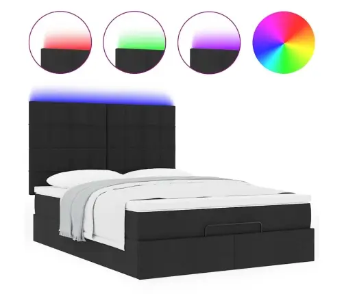 Osmanų Lova Su Čiužiniu Ir Led Lemputėmis Juodas 140X200 Cm