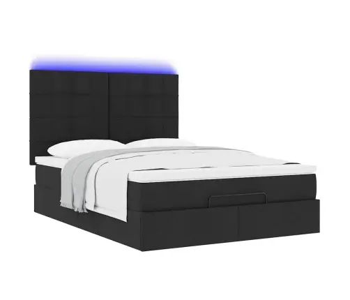 Osmanų Lova Su Čiužiniu Ir Led Lemputėmis Juodas 140X200 Cm
