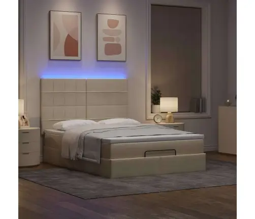 Osmaņu Gulta Ar Matraci & Leds, Krēmkrāsas, 140X200 Cm, Audums Vidaxl