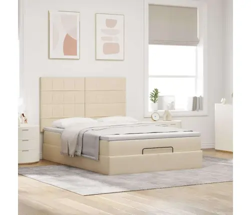 Osmaņu Gulta Ar Matraci & Leds, Krēmkrāsas, 140X200 Cm, Audums Vidaxl