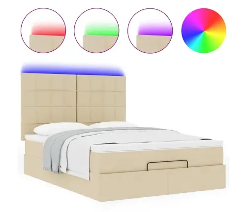 Osmaņu Gulta Ar Matraci & Leds, Krēmkrāsas, 140X200 Cm, Audums Vidaxl