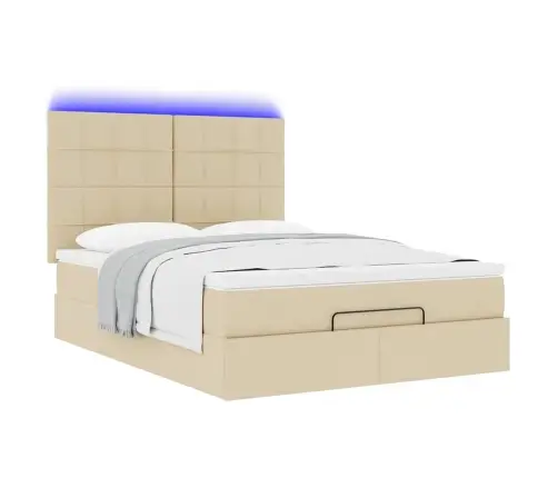 Osmaņu Gulta Ar Matraci & Leds, Krēmkrāsas, 140X200 Cm, Audums Vidaxl