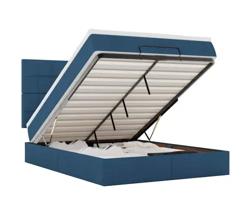 Osmaņu Gultas Rāmis Ar Matrača Zils 140X200 Cm Audums Vidaxl