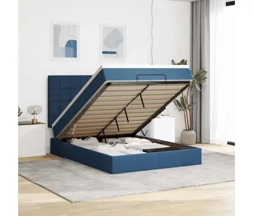 Osmaņu Gultas Rāmis Ar Matrača Zils 140X200 Cm Audums Vidaxl