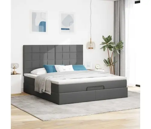 Ottomani Voodiraam Madratsiga, Tumehall, 160X200 cm Kangas