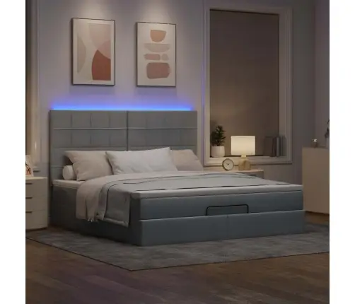 Osmaņu Gulta Ar Matraci & Leds, Gaiši Pelēks, 180X200Cm, Audums Vidaxl