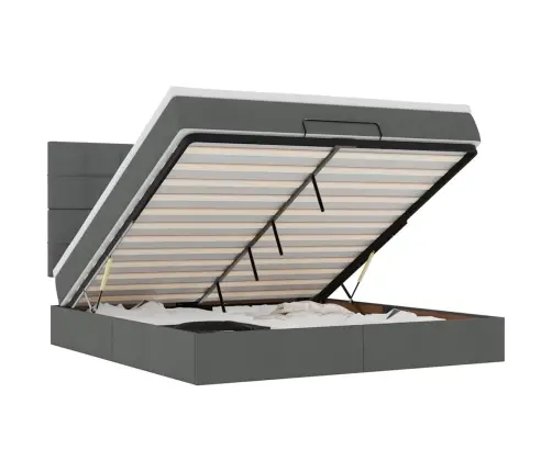 Ottomani Voodi Madratsi Ja Led, Tumehall, 180X200cm Kangas