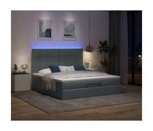 Ottomani Voodi Madratsi Ja Led, Tumehall, 180X200cm Kangas