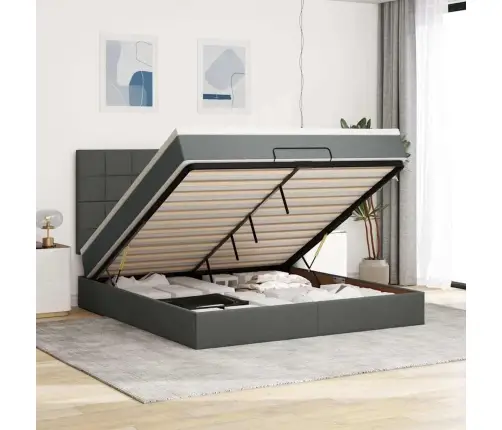 Ottomani Voodi Madratsi Ja Led, Tumehall, 180X200cm Kangas