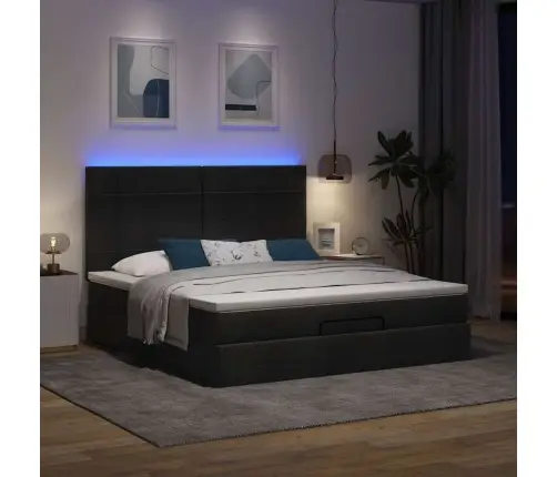 Osmaņu Gulta Ar Matraci & Leds, Melns, 180X200Cm, Audums Vidaxl