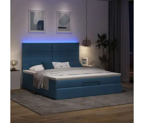 Ottomani Voodi Madratsi Ja Led, Sinine, 180X200cm Kangas