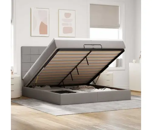 Osmaņu Gultas Rāmis Ar Matračiem Pelēkbrūns 200X200Cm Audums Vidaxl