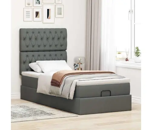 Osmaņu Gulta Ar Matraci & Leds, Tumši Pelēks, 80X200 Cm, Audums Vidaxl