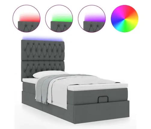 Osmaņu Gulta Ar Matraci & Leds, Tumši Pelēks, 80X200 Cm, Audums Vidaxl