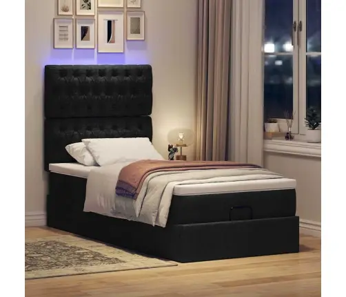 Ottomani Voodi Madratsi Ja Led, Must, 80X200cm Kangas