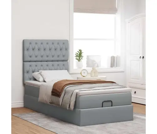 Osmanų Lovos Rėmas Su Čiužiniu, Pilkas, 90X190cm Audinys