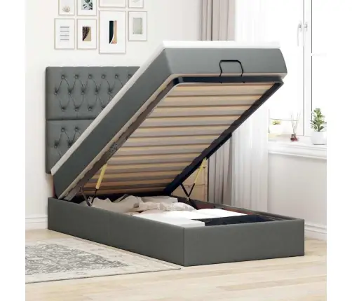 Ottomani Voodiraam Madratsiga, Tumehall, 90X190cm Kangas