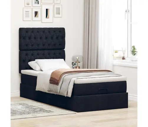 Osmaņu Gultas Rāmis Ar Matrača Melns 90X190 Cm Audums Vidaxl