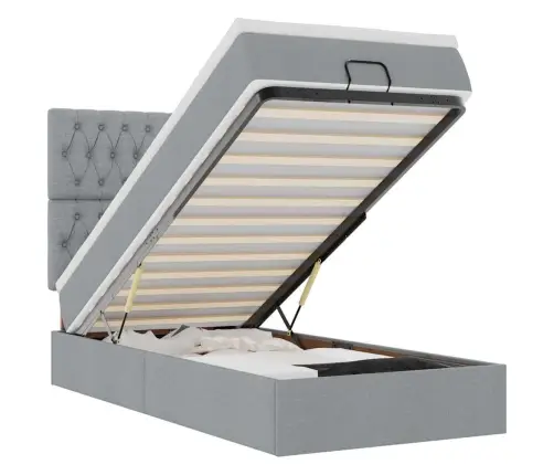 Ottomani Voodi Madratsita Ja Led, Helehall, 90X200 cm Kangas