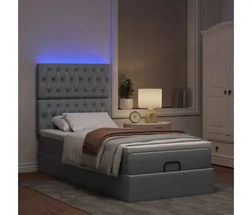 Ottomani Voodi Madratsita Ja Led, Helehall, 90X200 cm Kangas