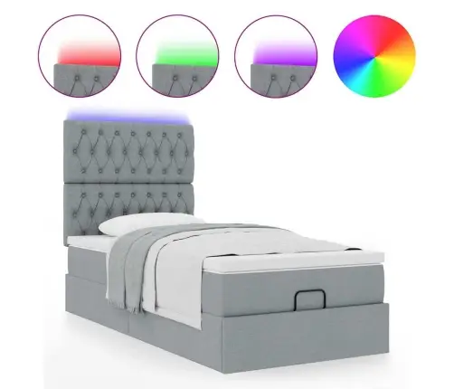 Ottomani Voodi Madratsita Ja Led, Helehall, 90X200 cm Kangas