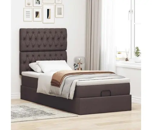 Osmaņu Gulta Ar Matraci&Leds, Tumši Brūns, 90X200 Cm, Audums Vidaxl