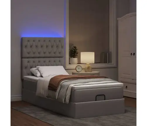 Ottomani Voodi Madratsiga&Led, Pruunikashall, 90X200 cm Kangas