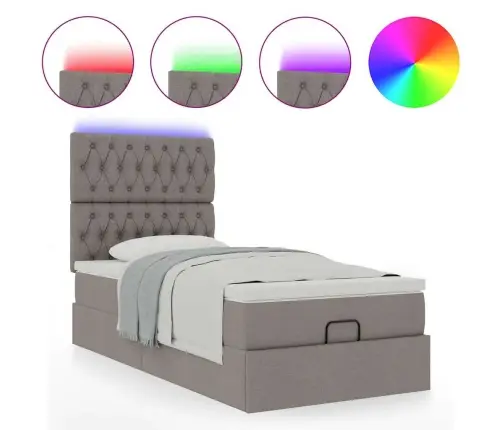 Ottomani Voodi Madratsiga&Led, Pruunikashall, 90X200 cm Kangas